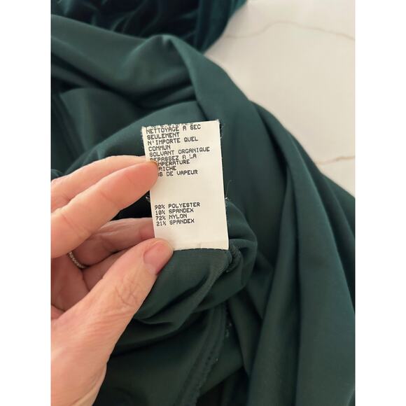 Jessica McClintock Dress Midi Green Velvet SZ12 Sheer Cowl Neck Holiday Party - Picture 8 of 10